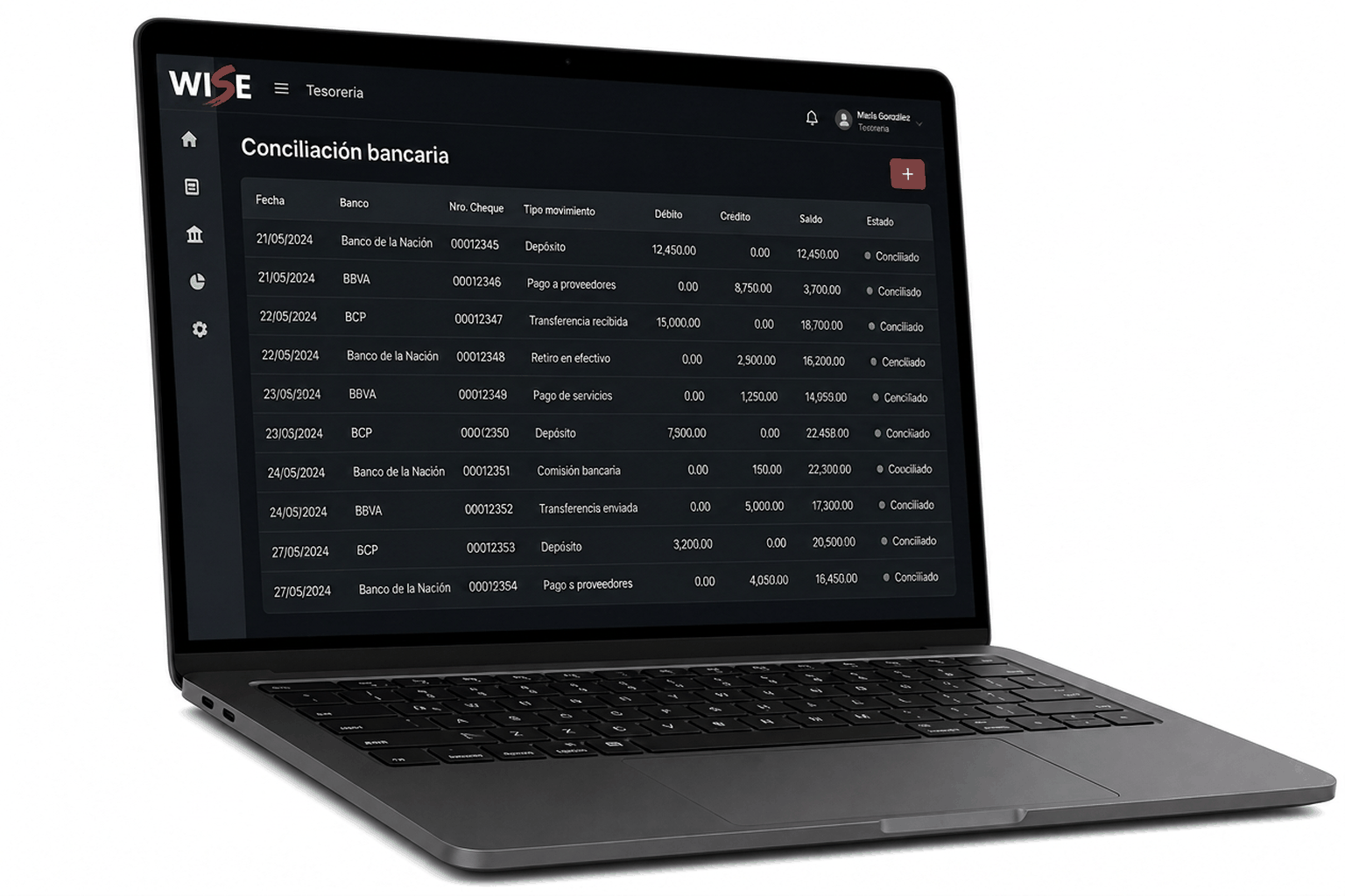 Bancos WISE hero Software de conciliacion bancaria WISE en laptop